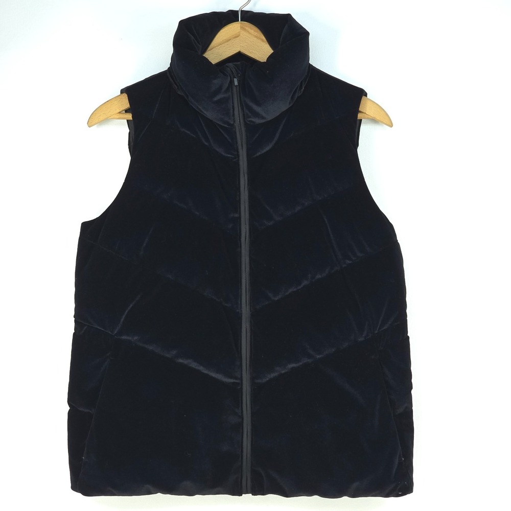 Athleta Black Lux Velour Velvet Venice Odyssey Down Puffer Vest‎  Lofty Medium